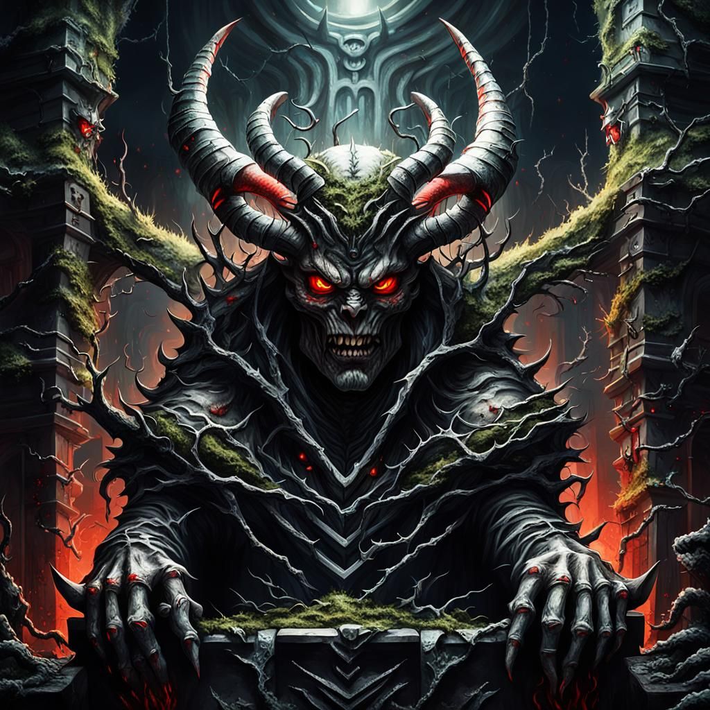 Creepy Demon on Throne in Dark Fantasy Art