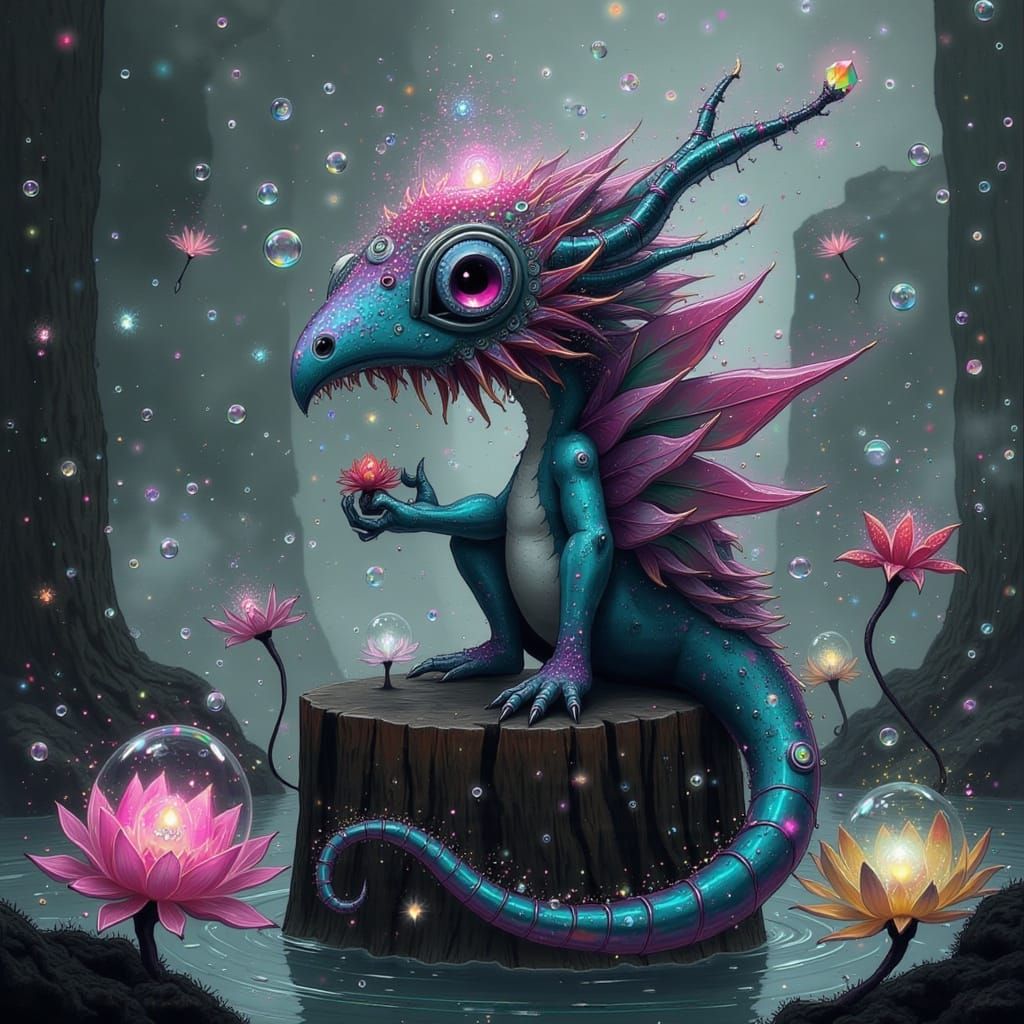 Dragon in Whimsical World of Iridescent Scales and Bouncy Cr...