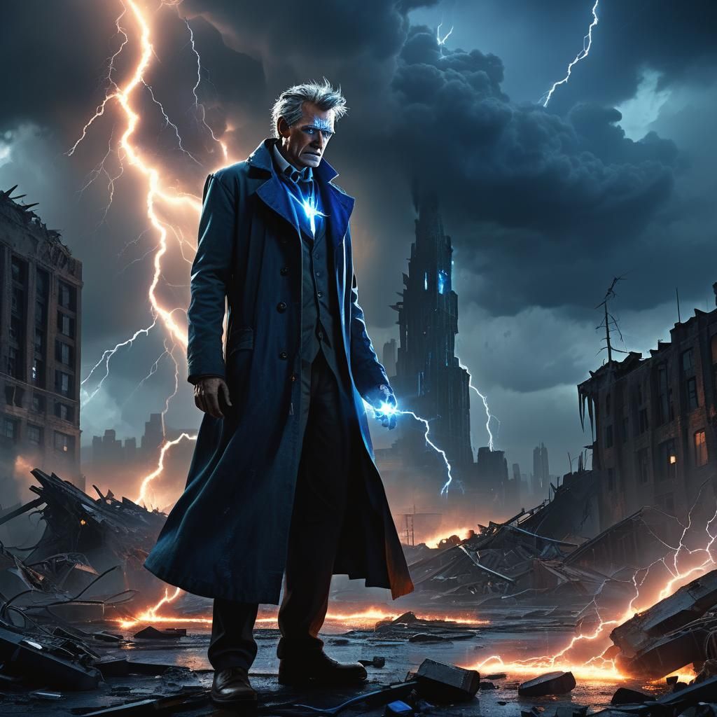 Doctor on Lightning Strikes Doomsday Cityscape