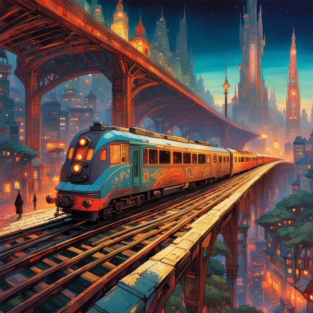 Magical Sky Train City: Digital Biopunk Art
