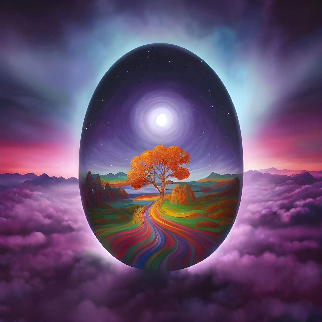 Elven Kingdom: Neon Fantasy Landscape in Synthwave Style