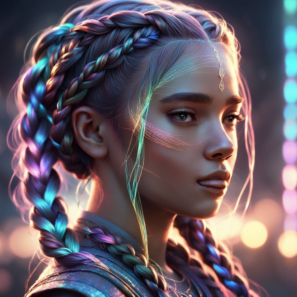 Braided Beauty in Vibrant Digital Art
