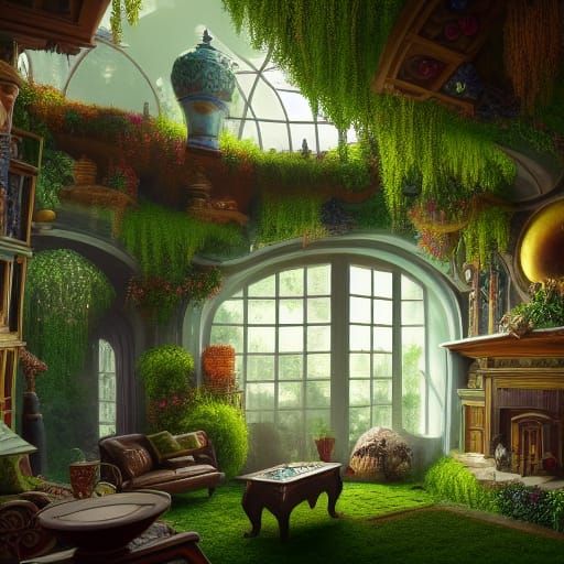 Teacup Living Room with Green Garden View