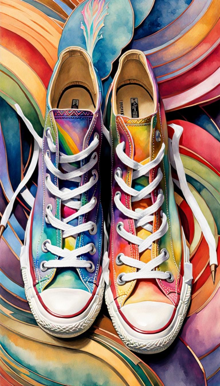 Art Deco Rainbow Converse Shoes in Watercolor