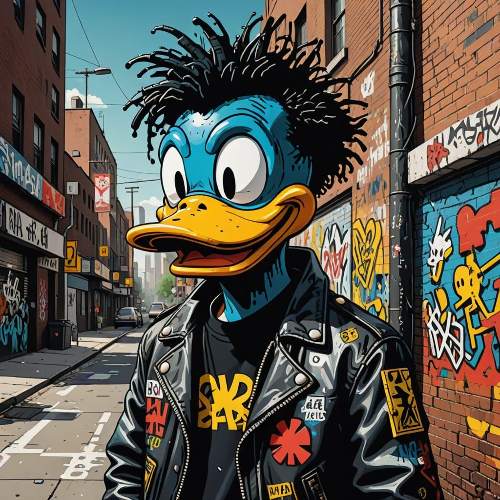 Angry Donald Duck Graffiti Art in Neon Colors