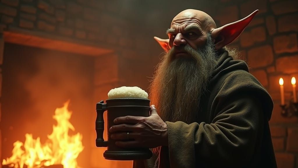 Gnarlled Gnome Ignites Dark Fantasy Ambiance in Muted Earth....