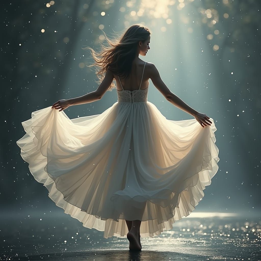 Surreal Digital Painting of Woman Dancing in Tulle