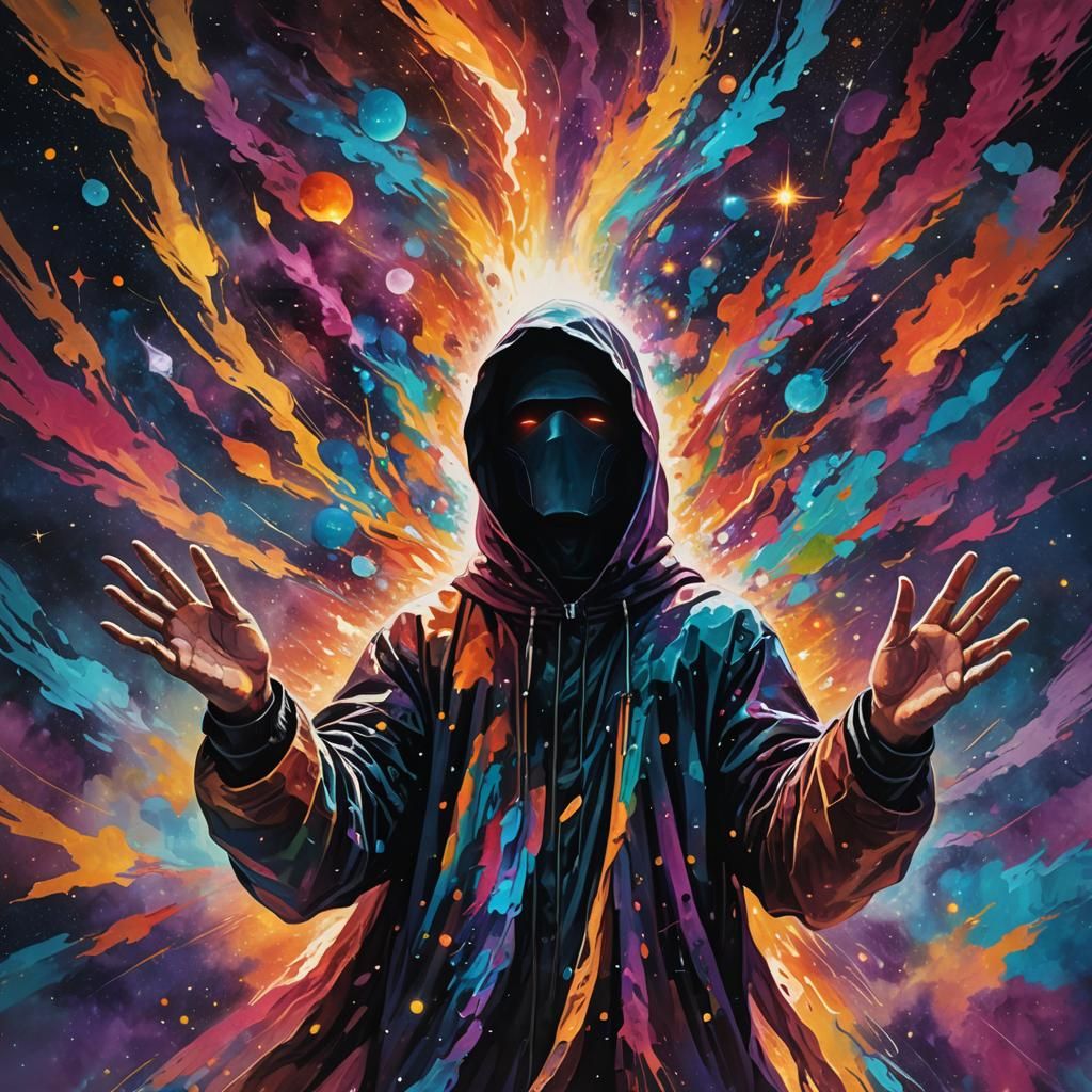 Hooded Figure Emitting Cosmic Energy: Fantasy Art