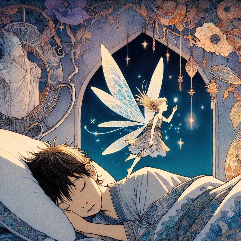 Whimsical Fairy Retrieves Tooth in Dreamlike Medieval Fantas...