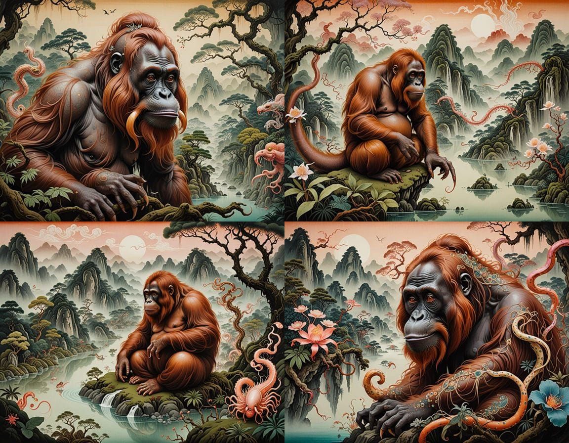 Surreal Orangutan Mutant in Shan Shui Style