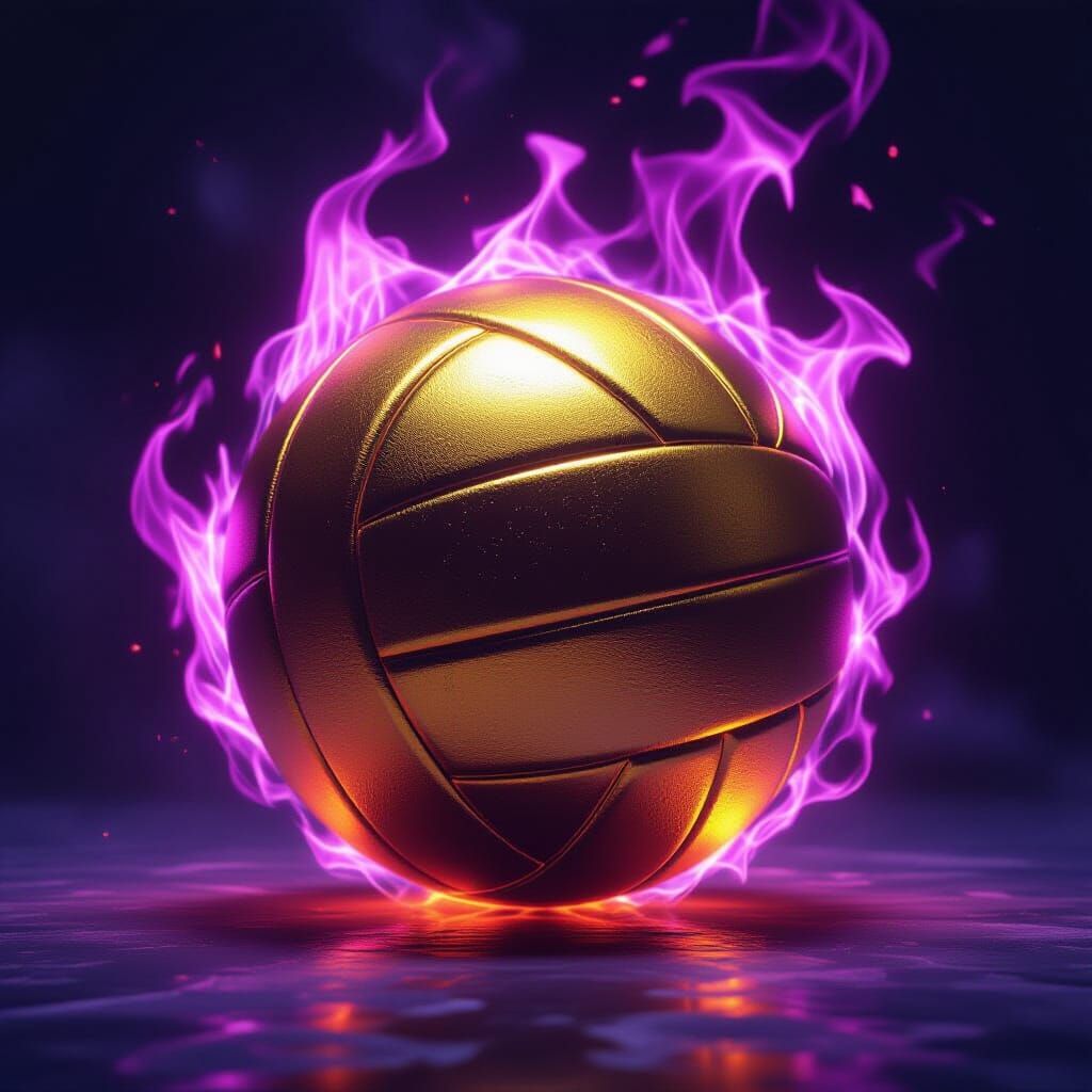 Gold Volleyball Ignited by Purple Flames