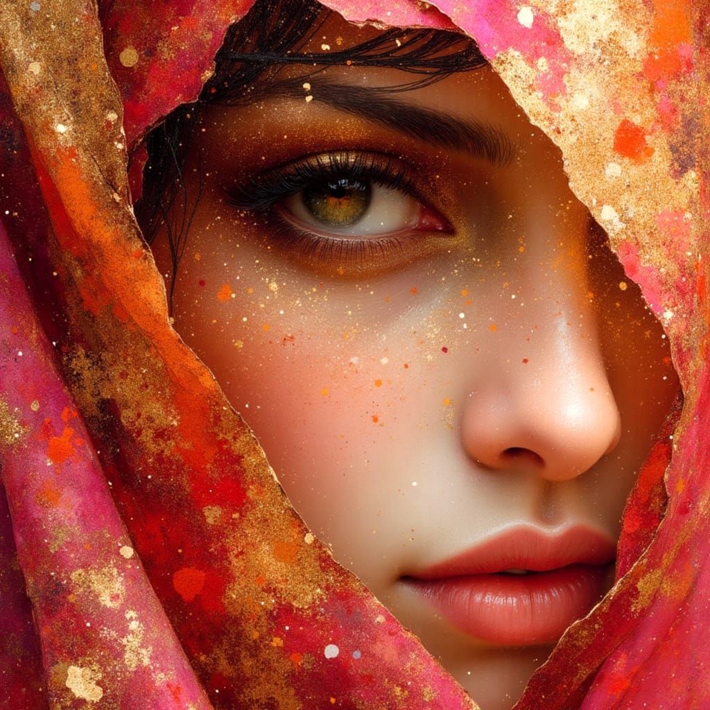 Shy Indian Bride in Ethereal Mixed-Media Style