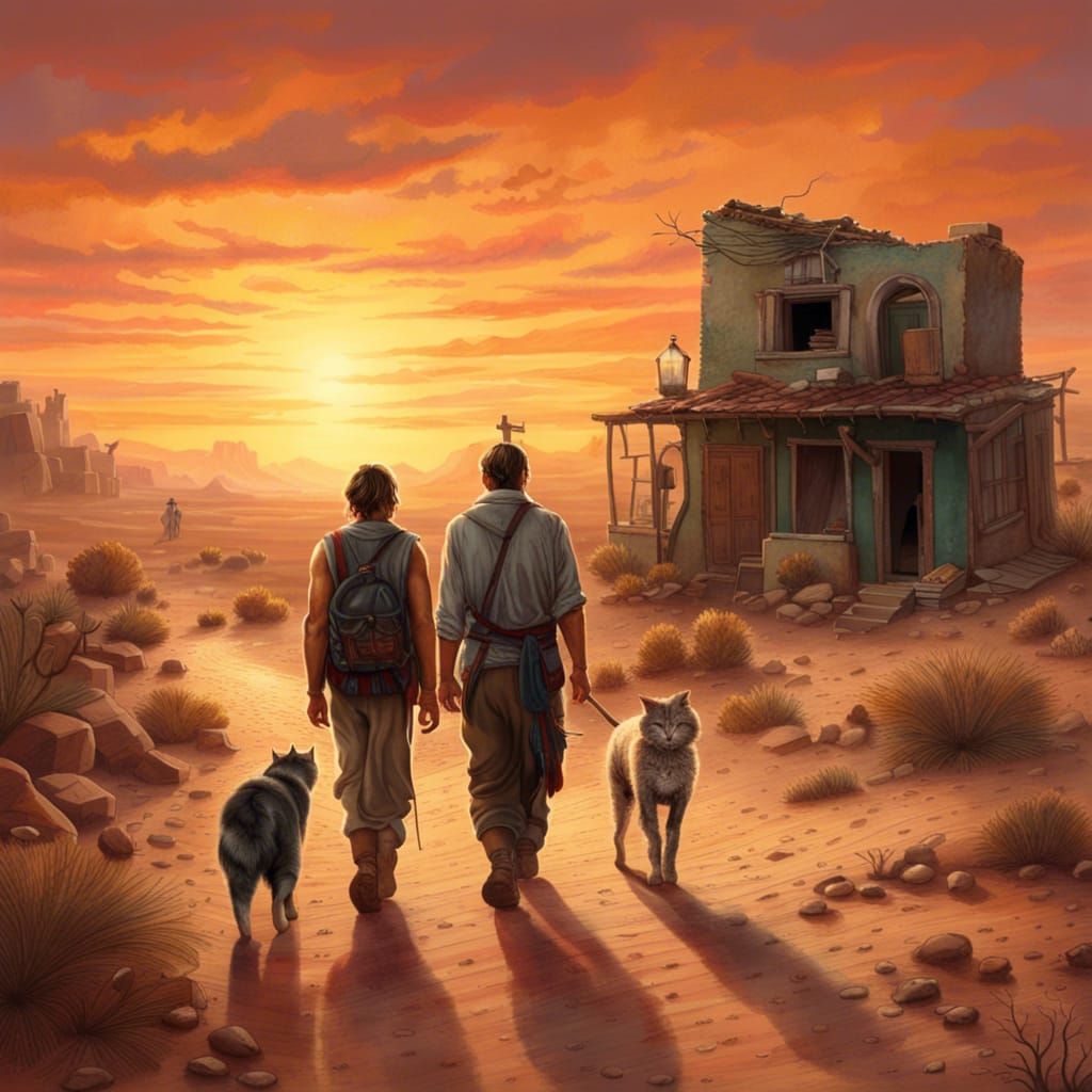 Desert Walk with Cat: Fantasy Concept Art