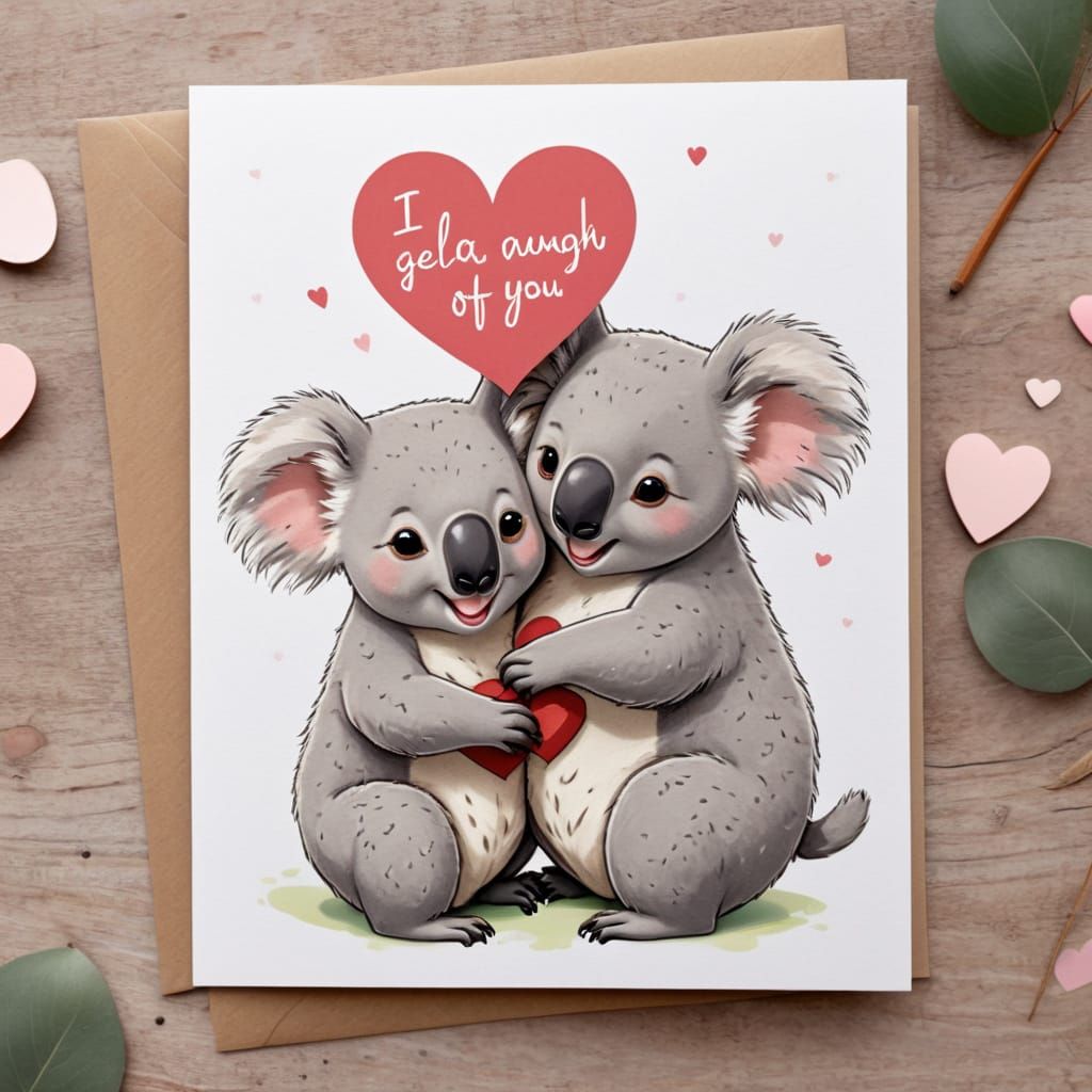 Cute Koala Bears on Heart-Shaped Valentine's Day Card