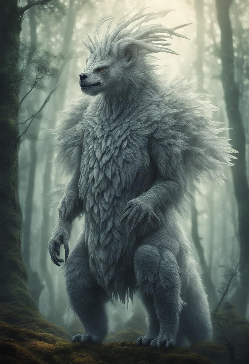 Fantasy Creature in Misty Forest: Digital Art