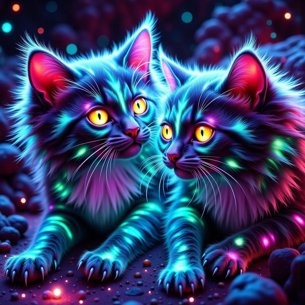 Neon Space Cats in Vibrant Nebula