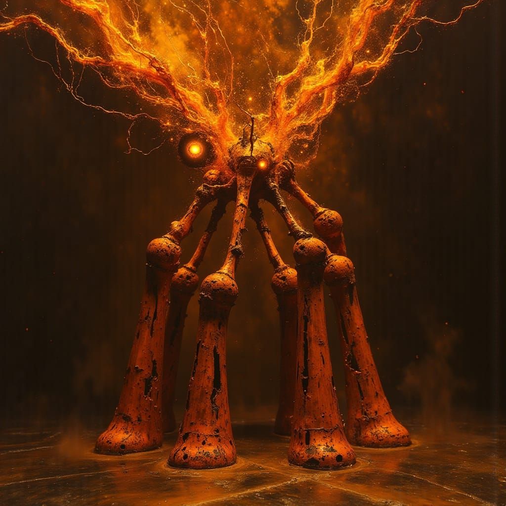 Copper Legs Emerge from Fiery Darkness