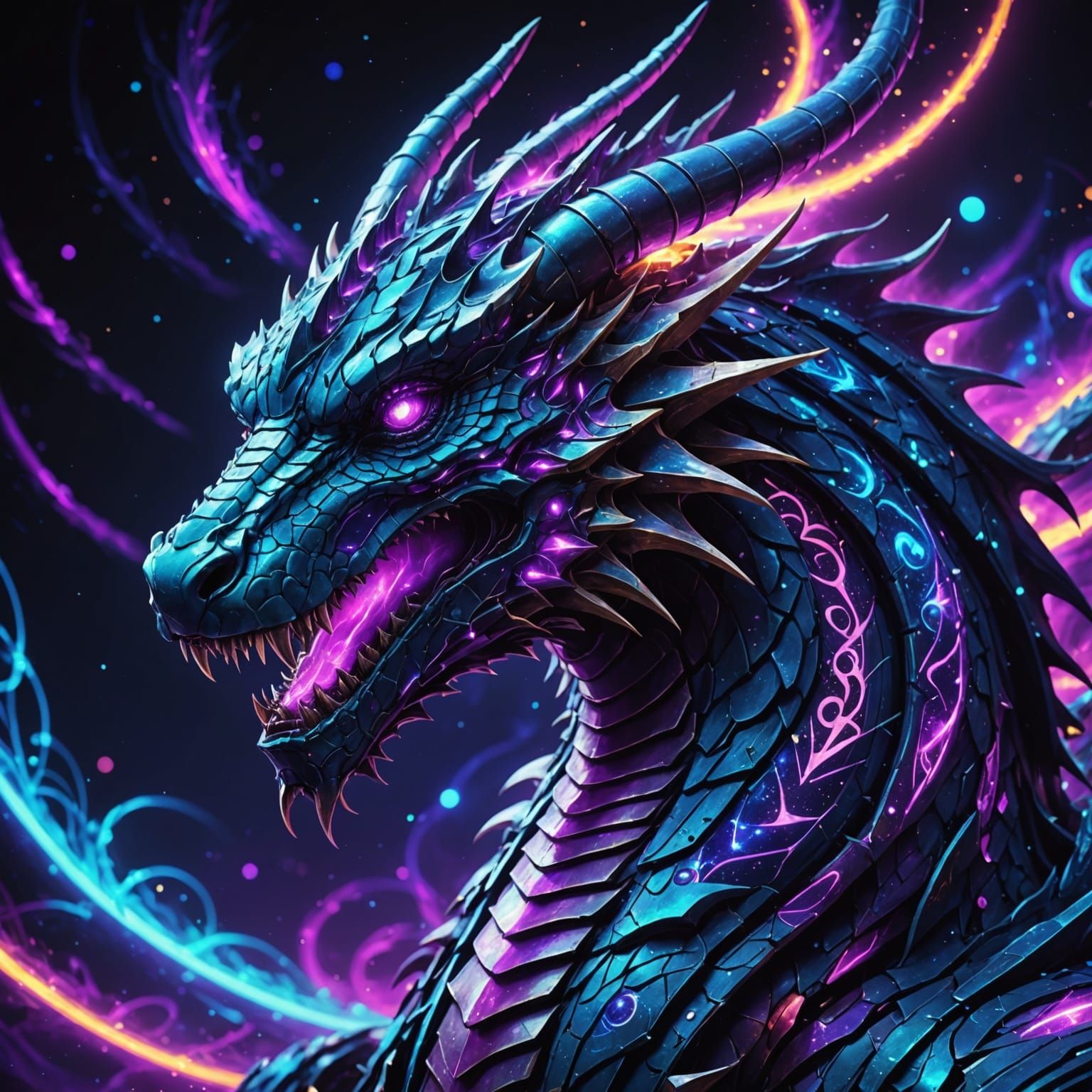 Stardust Dragon in Neon Sci-Fi Style