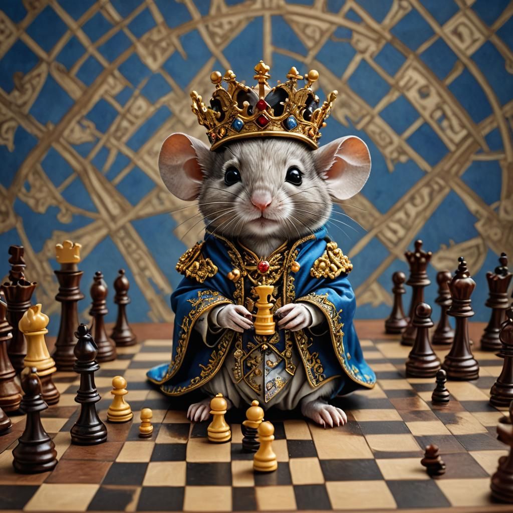 Hyper-Realistic Mouse King Playing Chess