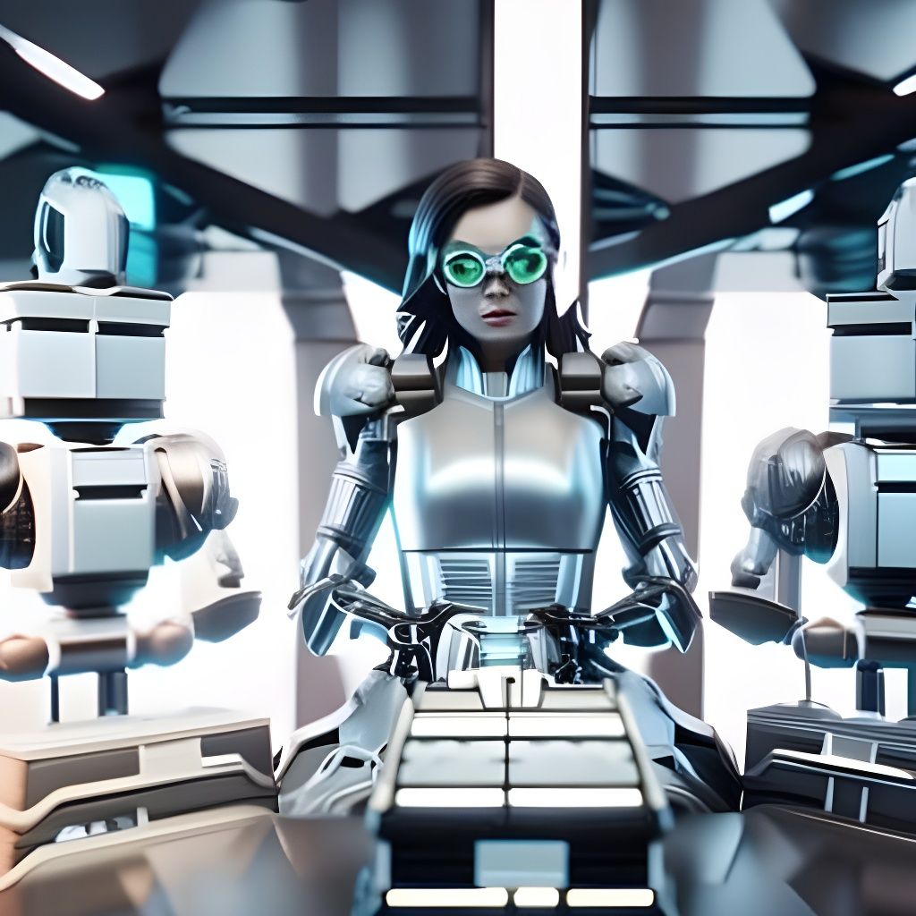 Gorgeous Scientist Among Robot Parts