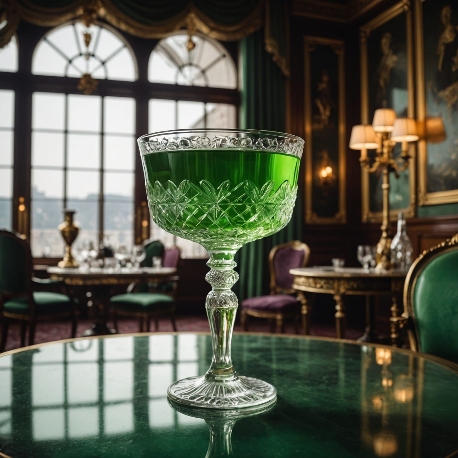 Opulent Absinthe Glass in Aristocratic Dining Room