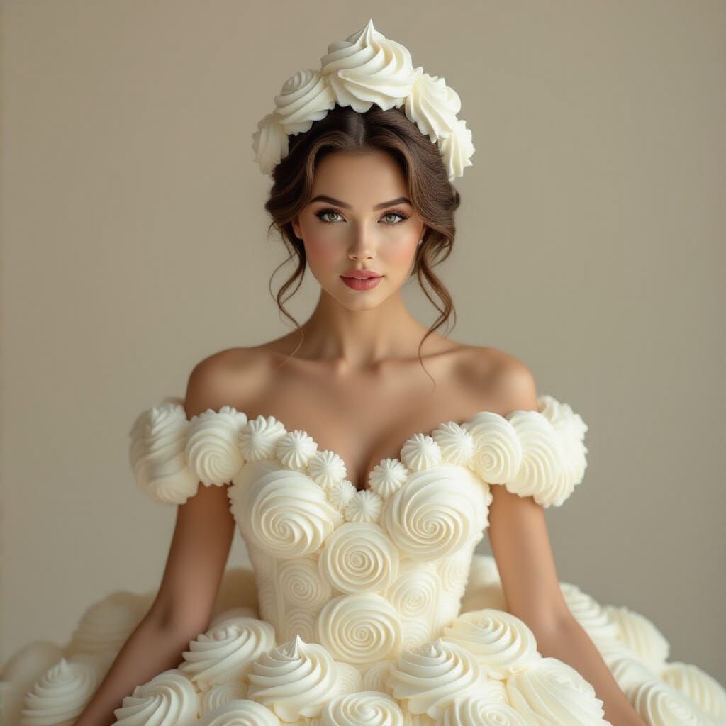 Woman in Whipped Cream Dress, Dessert Goddess