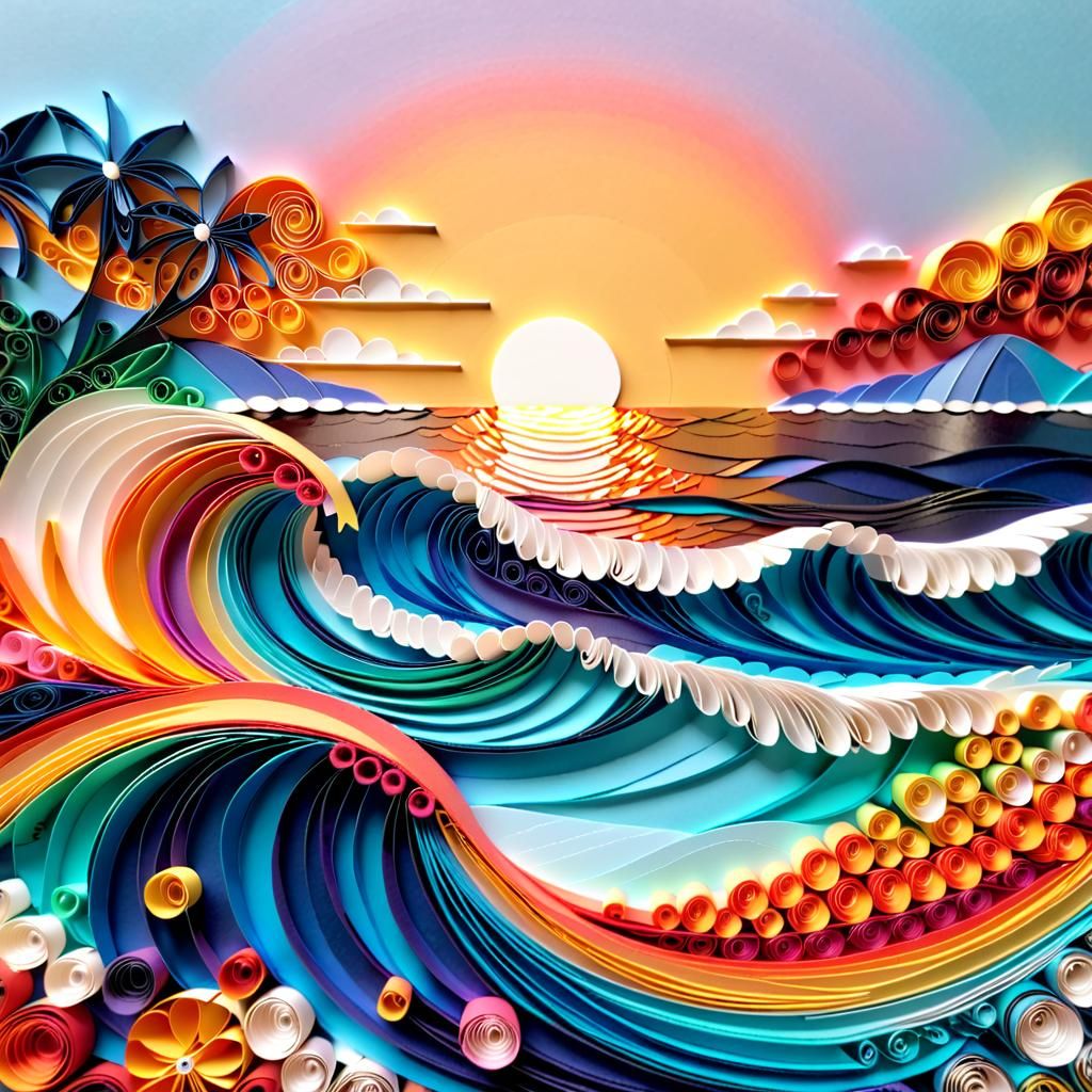 Quilled Sunset Over Ocean in High Definition