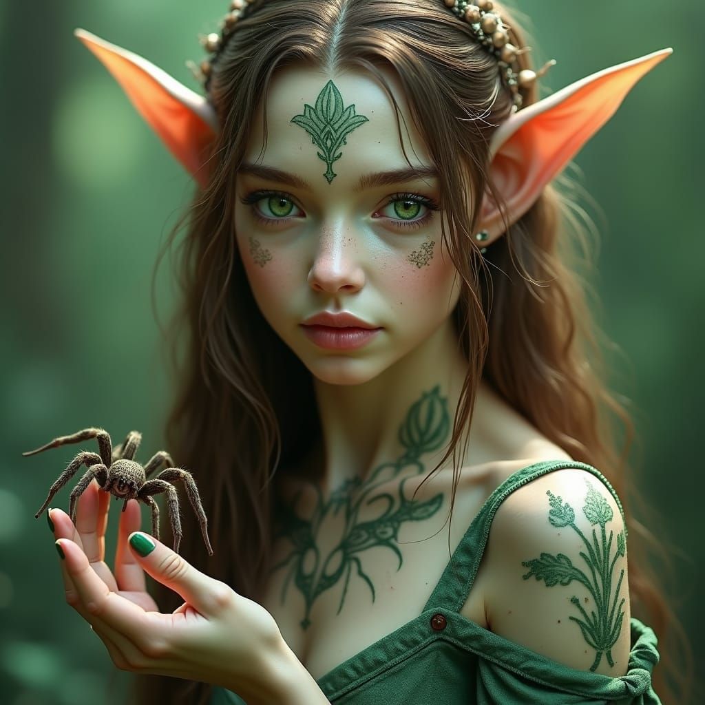 Elf Druid Portrait in Art Nouveau Style