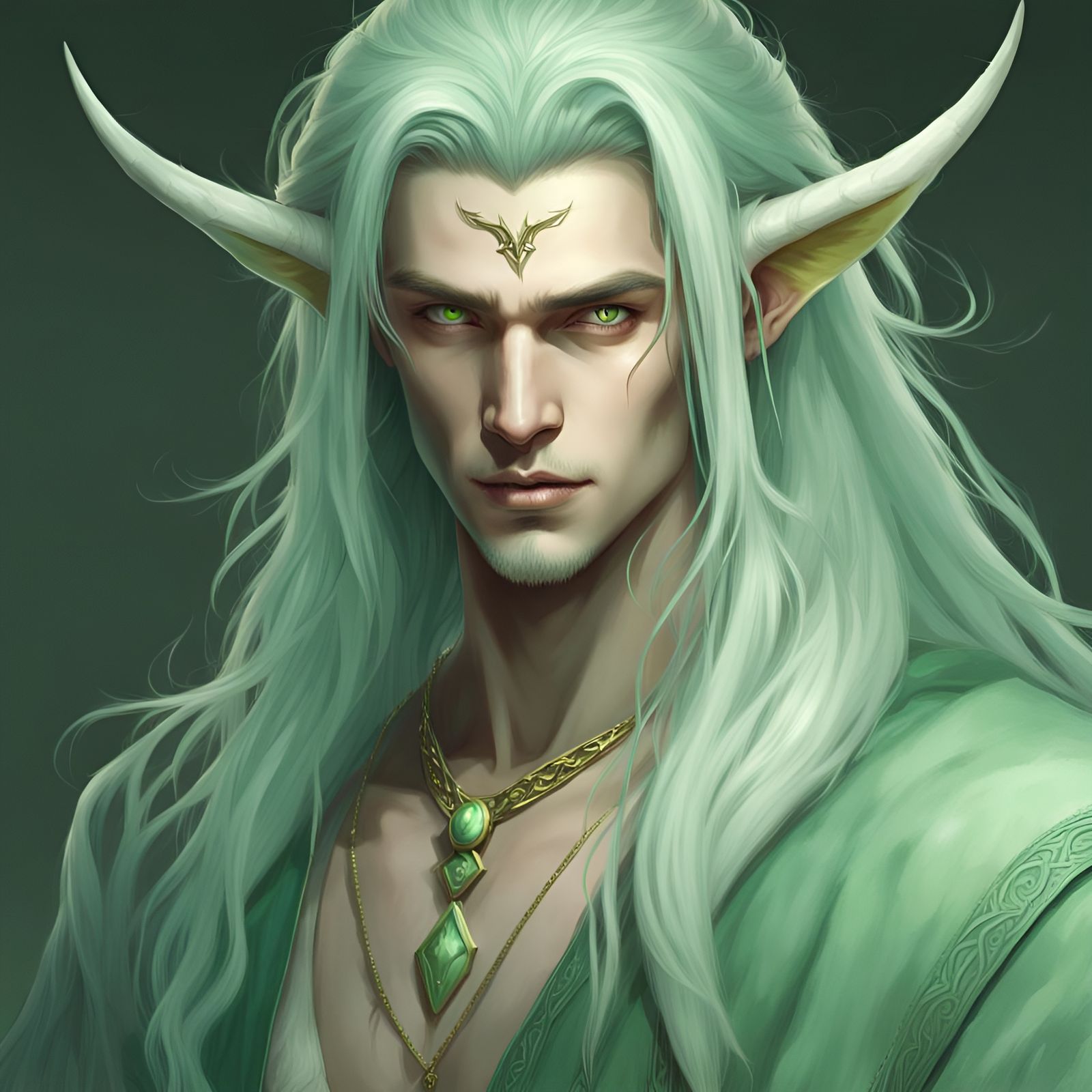 Mint Green Devil Sorcerer: Dark Fantasy Concept Art