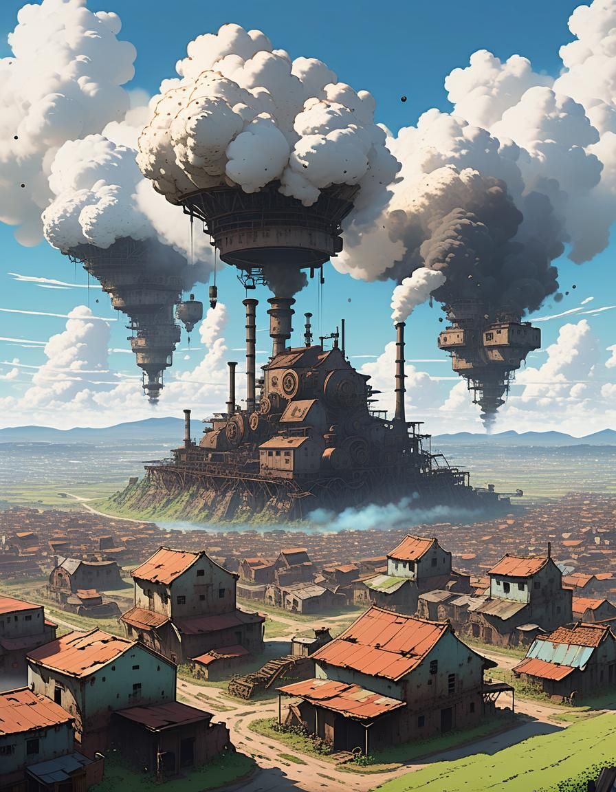 Floating Factory Workhouse: Dystopian Anime Landscape