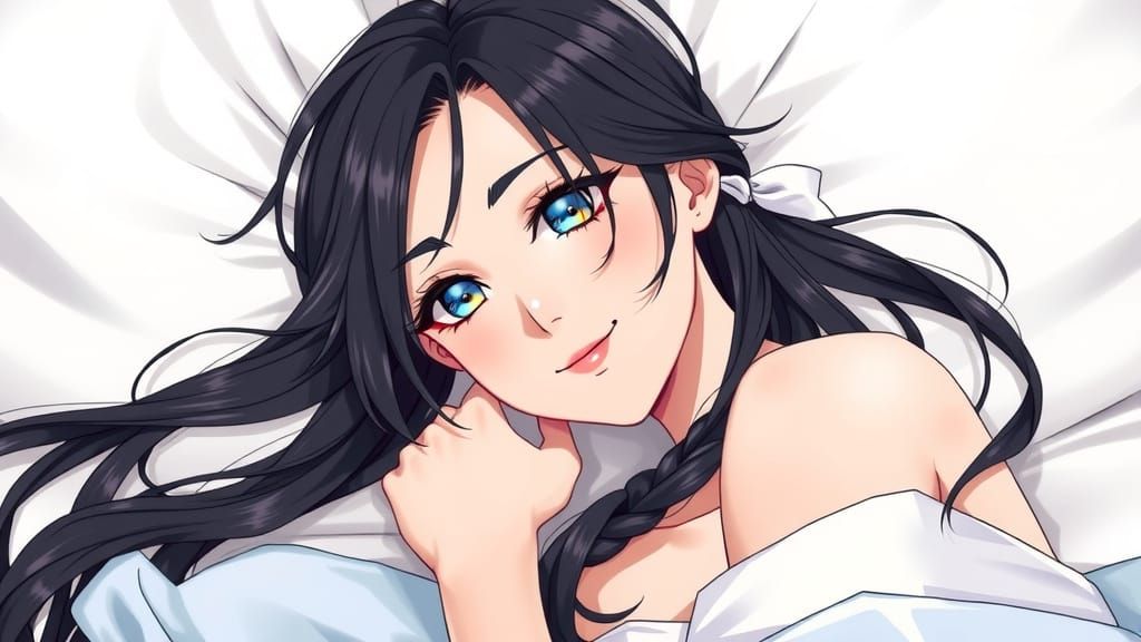 Charming Woman with Braids and Loving Gaze in Manga Style