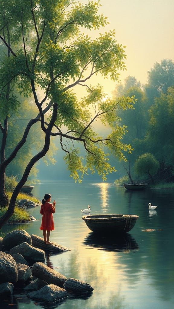 Serenity on the Shimmering Riverbank