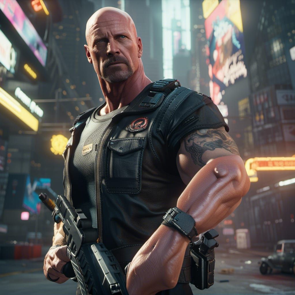 Stone Cold Steve Austin in Cyberpunk Style