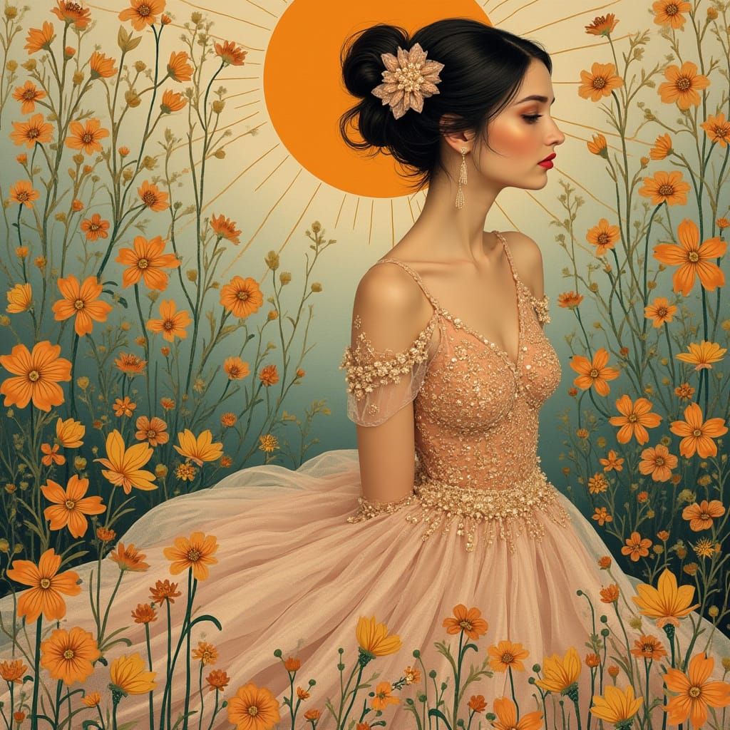 Floral Woman in Ethereal Art Nouveau Style