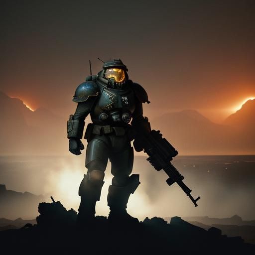 Heroic Space Marine in a Ruined Landscape