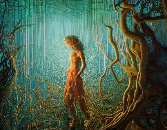 Surreal Tree Woman Generates Forest Electricity