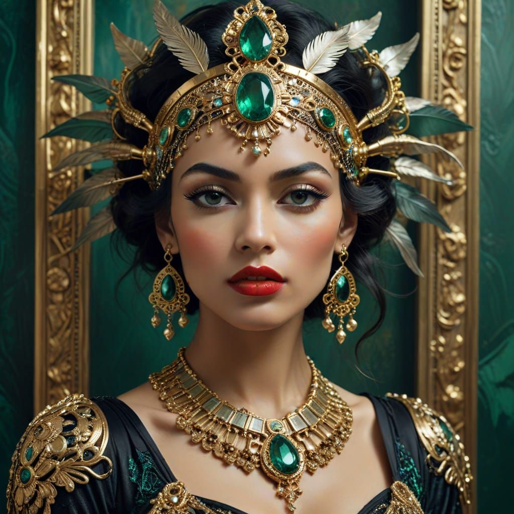 Surreal Oil Painting of Egyptian Woman in Steampunk Fashion