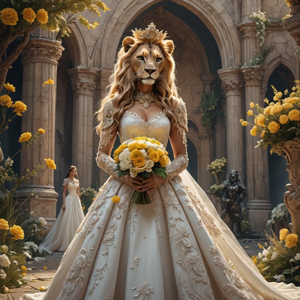 Lion Bride in Wedding Dress: Fantasy Concept Art