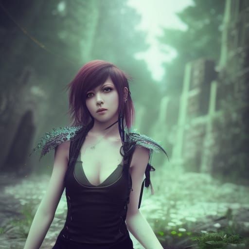 Beautiful Singer in Urban Landscape, Digital Art