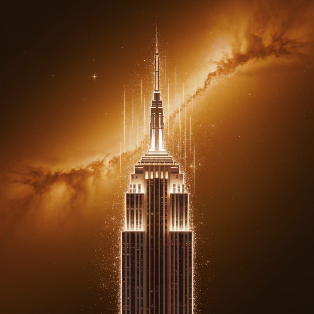 Empire State Building of Light in Cosmic Nebula