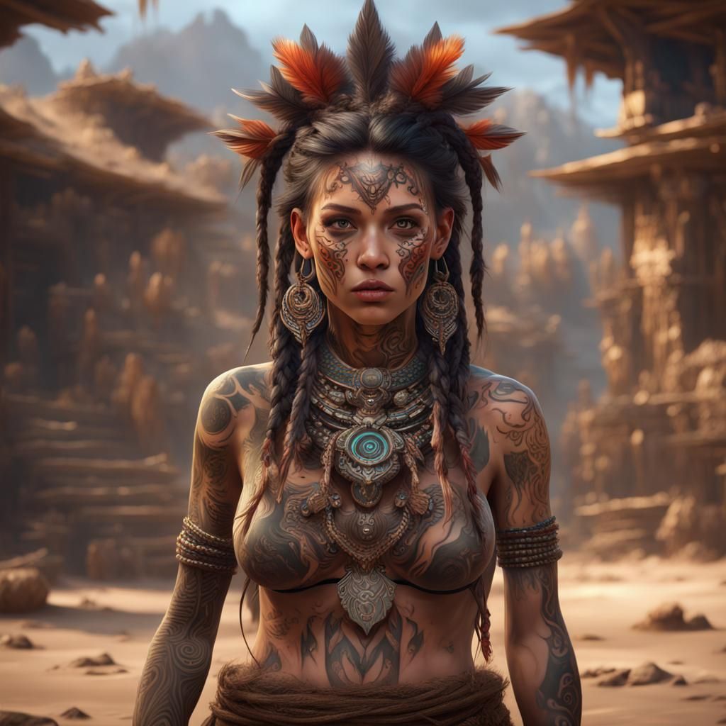 Intricate Tribal Girl Portrait in Detailed Matte Painting