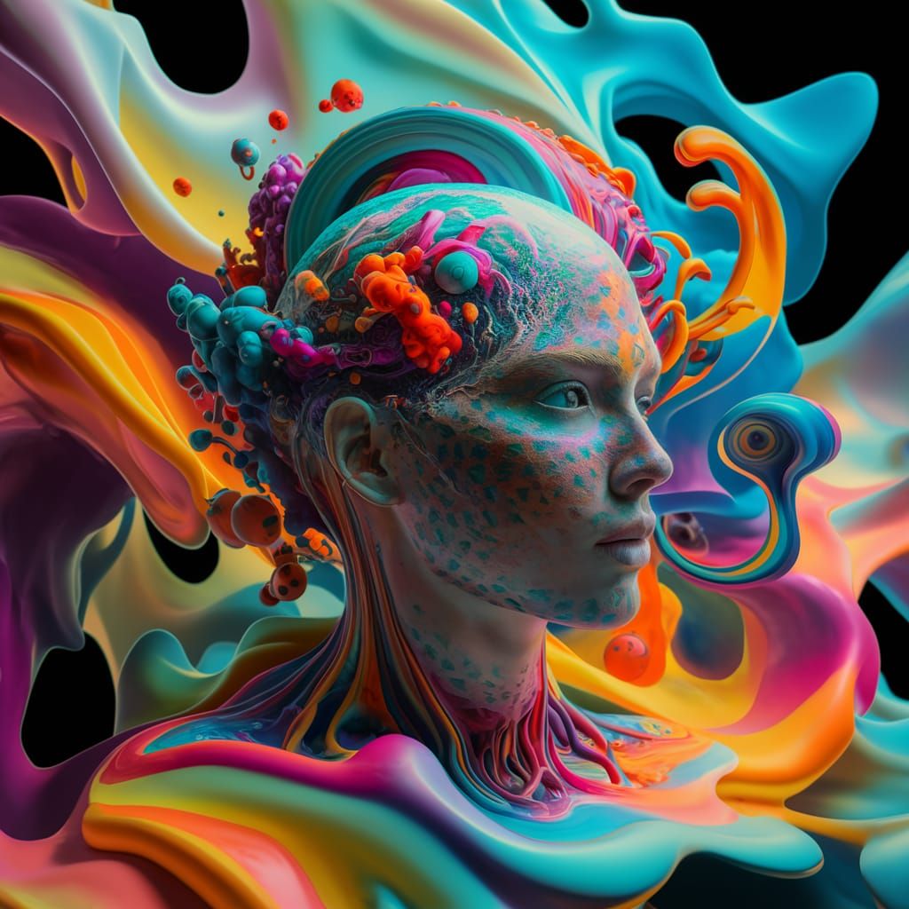 Psychedelic Head Melting Into Ethereal Background