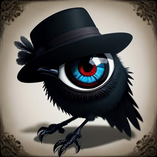 Surreal Crows in Fedoras with Eyeballs