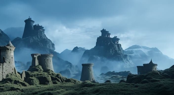 Fantasy Battle with Crashed Castle: Stylized Digital Art