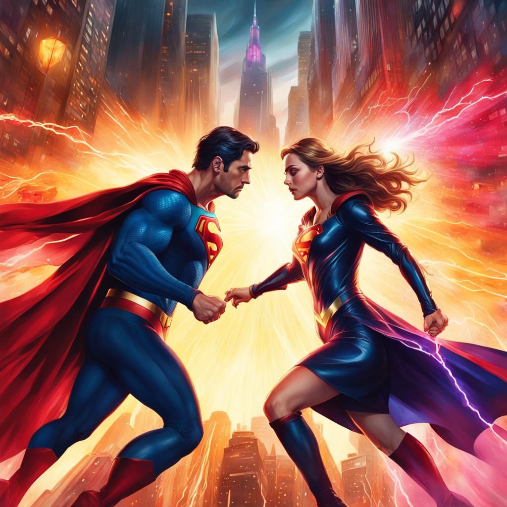 Metropolis Thunderstorm Battle in Artstation Style