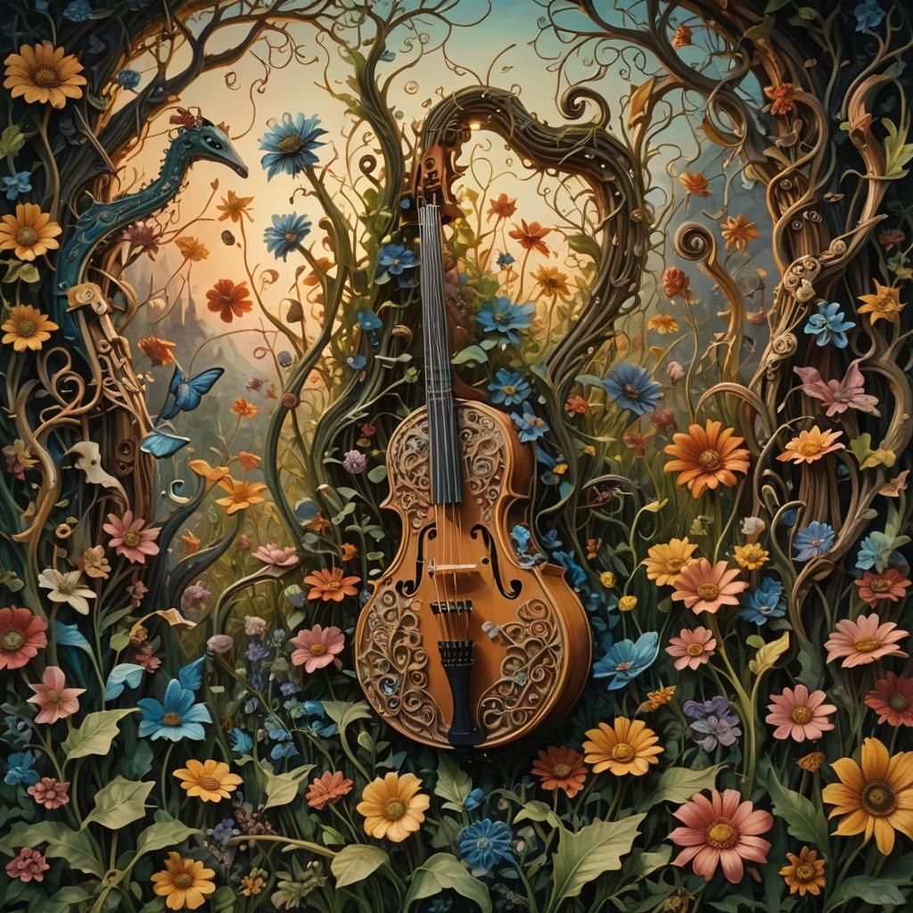 Surreal Instruments Become Fantastical Creatures, Oil Painti...