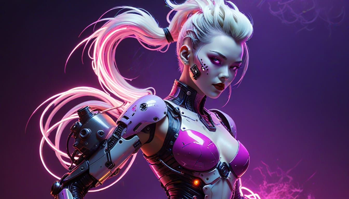 Japanese Android Pinup in Cyberpunk Retro-Futurism