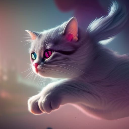 Pixel Cat Stretching in Detailed Matte Painting