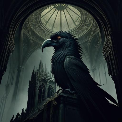 Dark Fantasy Raven in Ruined Sanctum