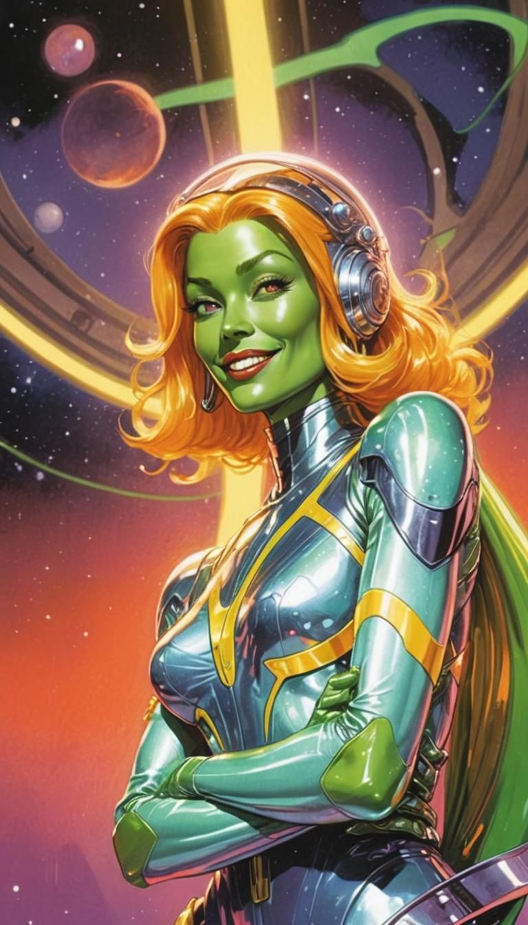 Retro Sci-Fi Alien Woman in Comic Book Style